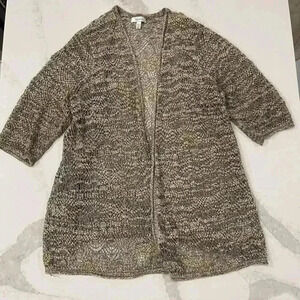 Dress Barn LongLine Knit Open Front Cardigan Tan/Brown 3/4 Sleeve Womens Plus 3X